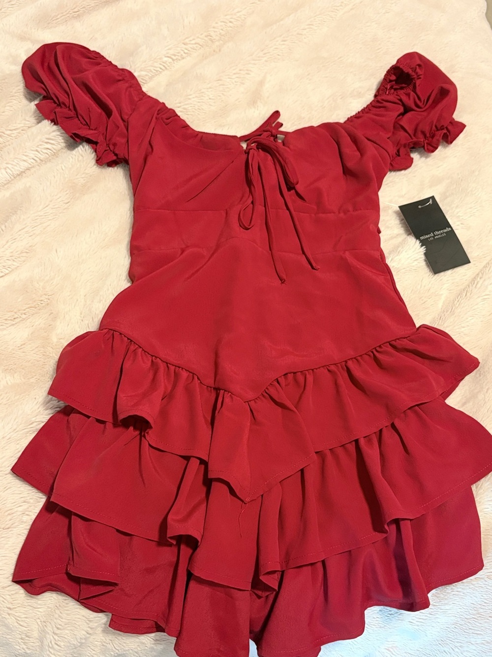 Women’s Red Mini Ruffle Dress - Picture 1 of 3